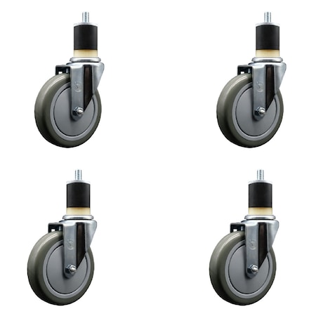 Service Caster 5'' SS Gray Poly Wheel Swivel 1-7/8'' Expanding Stem Caster Set, 4PK SCC-SSEX20S514-PPUB-178-4
